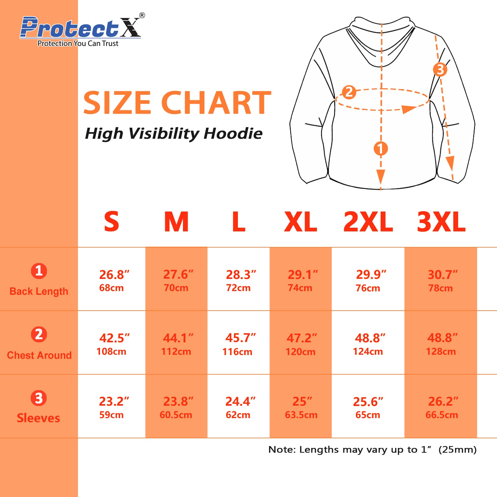 ProtectX 2-Pack Men High Visibility Lightweight Long Sleeve Hoodie, UPF 50+ Sun Protection T Shirts, SPF Outdoor UV Shirt, Orange - Large