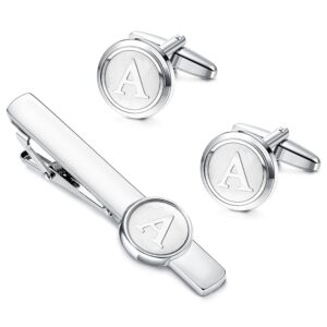 thunaraz initial cufflinks and tie clip set for men personalized alphabet a-z cuff links and tie bar with gift box for business wedding shirts suits