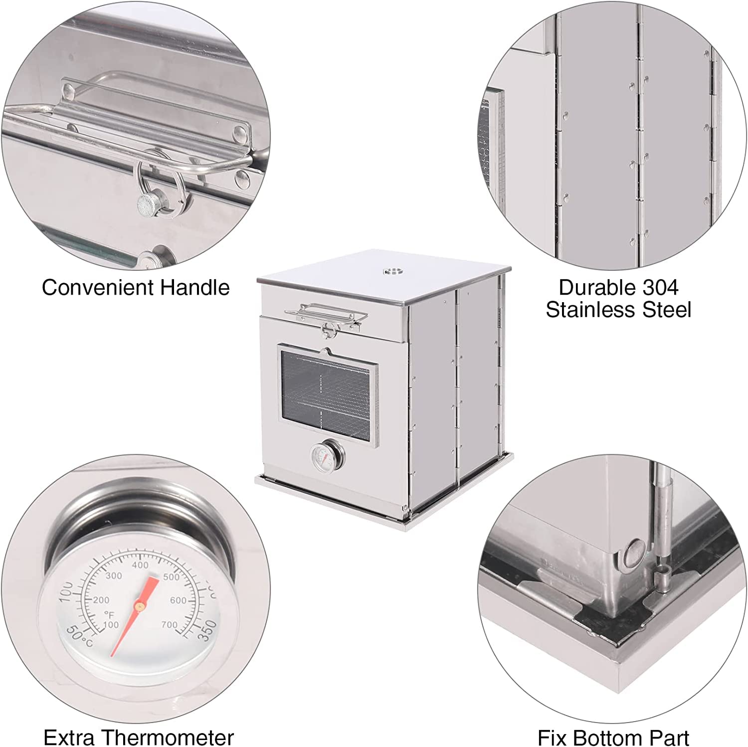 REDCAMP 14"H Foldable Camping Oven with 3 Tier Grill, Stainless Steel Portable Camping Stove for Baking Cinnamon Rolls, Breads and Muffins with Wood Burning Fire,Propane Stoves,Campers,Baking BBQ