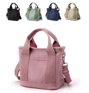 women's large -capacity multi -pocket handbags canvas handbag tote bag retro hobo cross -body bag wallet handbag pink