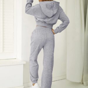 MakeMeChic Women's Sweatsuits 2 Piece Outfits Cropped Hoodie Pullover Top and Jogger Sweatpants Set Light Grey S