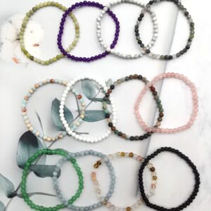 FIRAZIO 20Pcs 4mm Gemstone Beaded Bracelets for Women Mens Crystal Stone Bracelet Stretch Mini Round Beads Elastic Bracelets Jewelry Gifts