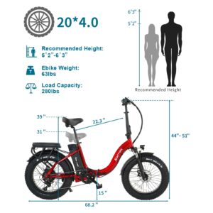 NARRAK Electric Fat Tires Folding Bike, 750W Brushless Motor Peak 1100W, 48V13Ah Removable Battery, Max 28Mph, LCD Display, Suspension, Step-Over/Through Frame for Adult (Step Thru - Red)