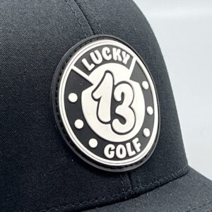 Lucky 13 Golf Black Hat w/White Logo PVC Patch