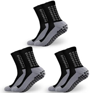 pozcmjm men's socks grip athletic socks with grippers for football cushion non slip running black youth soccer socks 3 pairs