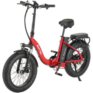 narrak electric fat tires folding bike, 750w brushless motor peak 1100w, 48v13ah removable battery, max 28mph, lcd display, suspension, step-over/through frame for adult (step thru - red)