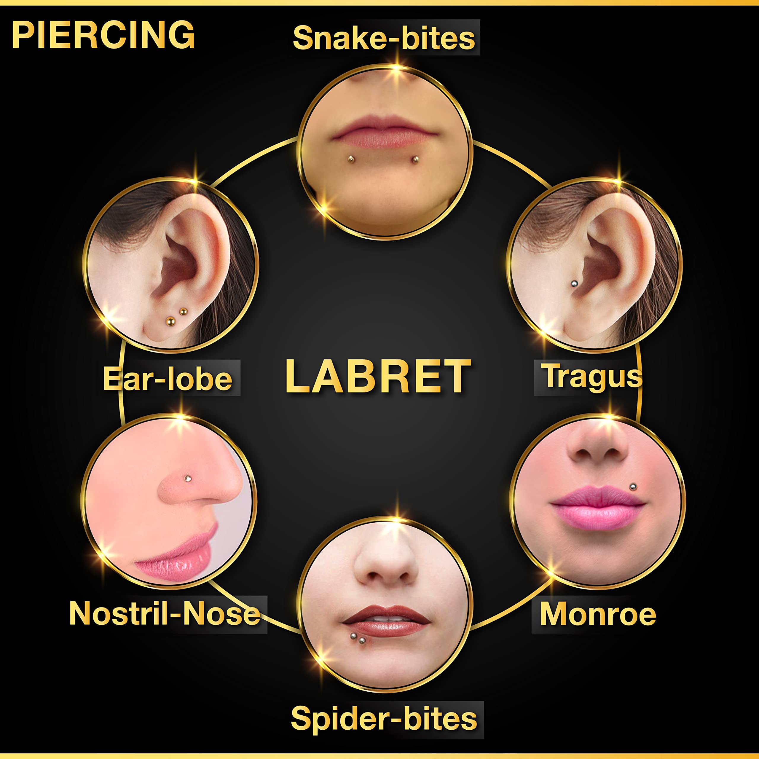 4PCS Steel Internally Lip Studs 16g 1.2mm 5/16 8mm 3mm Crystal Ball Labret Snake Bite Tragus Earrings Piercing Jewelry 9026