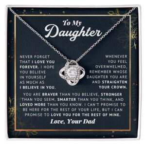 to my daughter believe in yourself love knot necklace father daughter gifts from dad, daughter birthday card gift jewelry pendent necklace with message card, metal, cubic zirconia