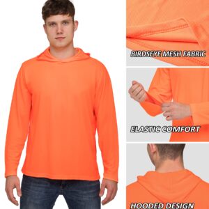 ProtectX 2-Pack Men High Visibility Lightweight Long Sleeve Hoodie, UPF 50+ Sun Protection T Shirts, SPF Outdoor UV Shirt, Orange - 3X Large