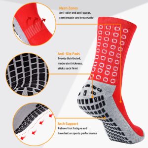 POZCMJM Soccer Socks Grip Mens Hospital Crew Cushioned Thickened Antiskid Men's Non-Slip Socks Red White Black Socks 3 Pairs