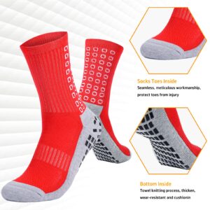 POZCMJM Soccer Socks Grip Mens Hospital Crew Cushioned Thickened Antiskid Men's Non-Slip Socks Red White Black Socks 3 Pairs