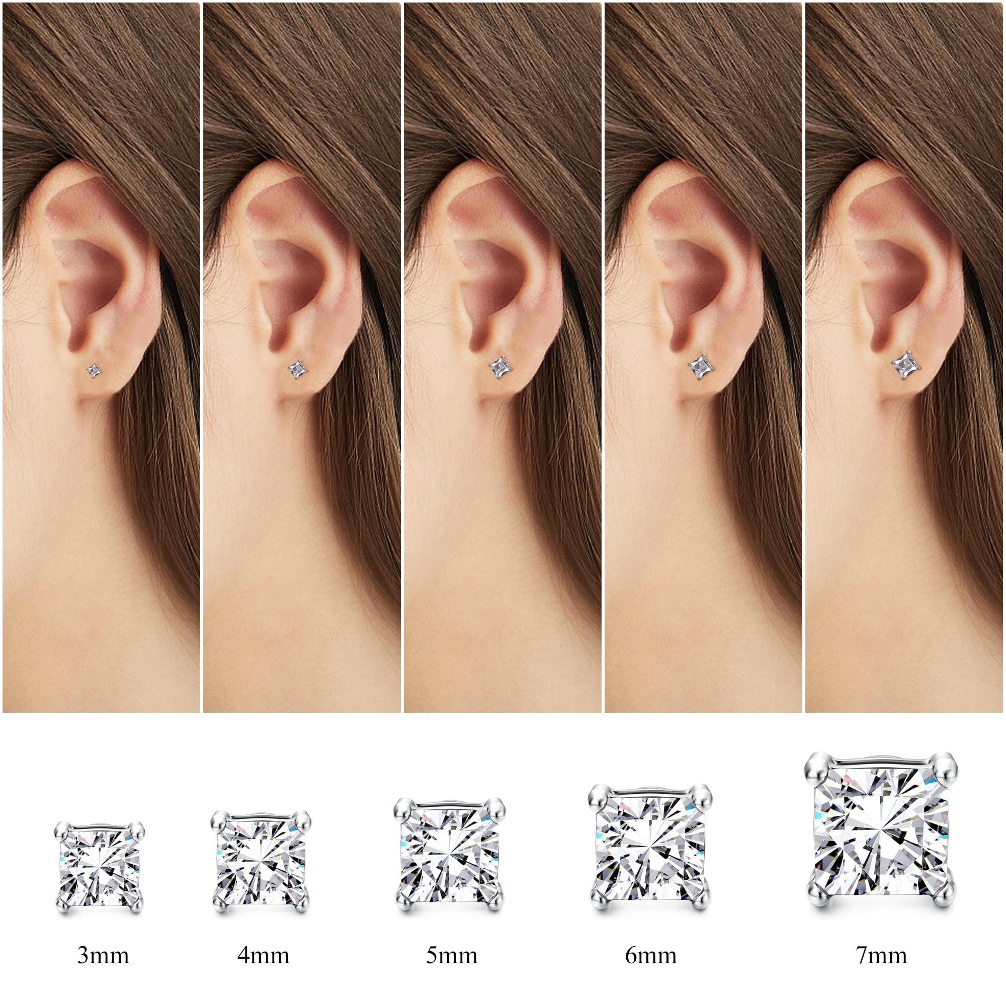 LOYALLOOK 12 Pairs 20G Stainless Steel Ear Stud Piercing Cubic Zirconia Barbell Stud Earring Set Screw Flat Back Earrings for Women (10Pairs Style4)