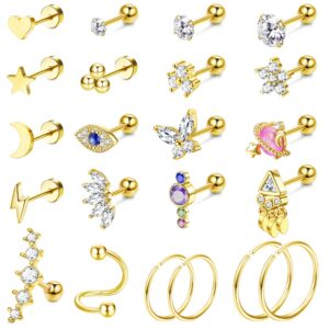 drperfect cartilage earring set for women stainless steel 18g cz butterfly flower star moon cartilage stud earrings 20g cartilage hoop earrings spiral curved dangle cartilage helix tragus conch ear