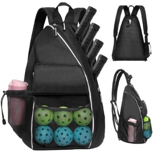 pickleball bags for men women, adjustable pickleball backpack , large capacity sports bag, squash,tennis racket,sling bags, cross-body sports backpack with fence hook ,fits for 4 pickleball paddles