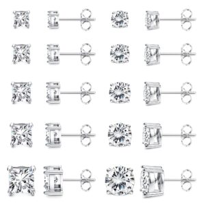 LOYALLOOK 12 Pairs 20G Stainless Steel Ear Stud Piercing Cubic Zirconia Barbell Stud Earring Set Screw Flat Back Earrings for Women (10Pairs Style4)