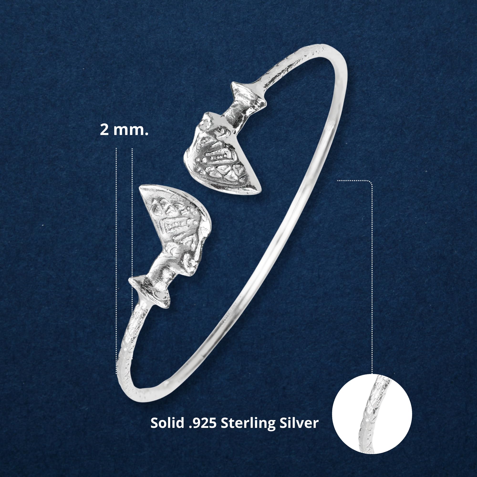 Better Jewelry Queen Nefertiti Thin West Indian Bangles Bangle Cuff Bracelet .925 Sterling Silver, 1 piece (Silver, 7.5)