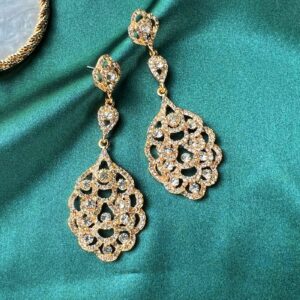 Gold Rhinestone Wedding Bridal Chandelier Dangle Earrings Sparkly Crystal Long Teardrop Statement Earrings for Women Brides Pageant Prom