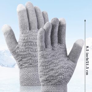 KUTTOR 3 Pairs Women's Winter Knit Plush Gloves Touch Screen Gloves Thermal Cable Knit Wool Fleece Lined Touchscreen Mittens