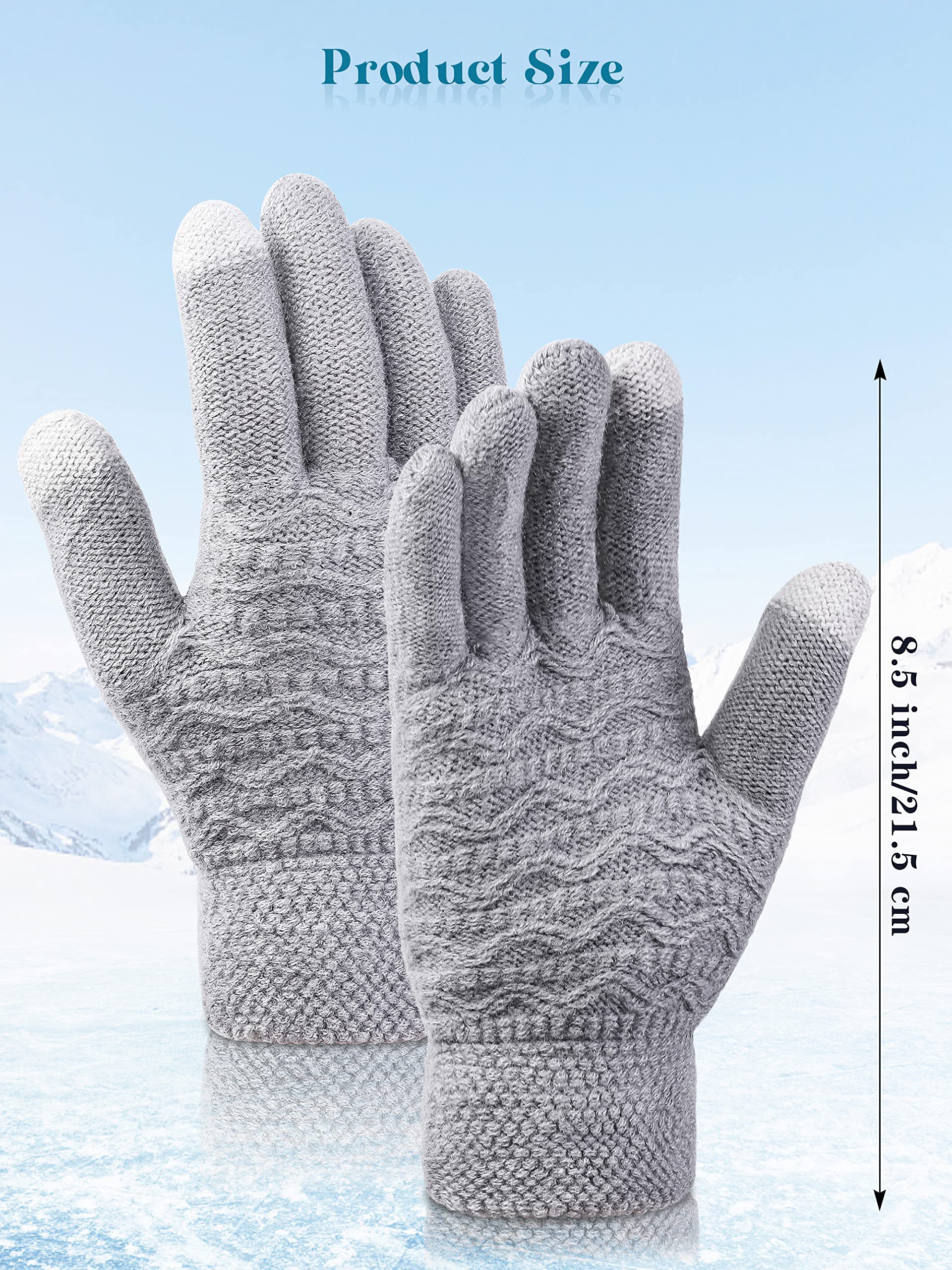 KUTTOR 3 Pairs Women's Winter Knit Plush Gloves Touch Screen Gloves Thermal Cable Knit Wool Fleece Lined Touchscreen Mittens