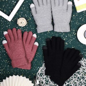 KUTTOR 3 Pairs Women's Winter Knit Plush Gloves Touch Screen Gloves Thermal Cable Knit Wool Fleece Lined Touchscreen Mittens