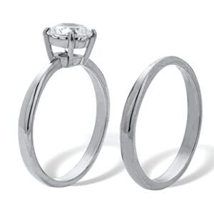 PalmBeach Stainless Steel Round Cubic Zirconia Solitaire Bridal Ring Set Sizes 6-10 Size 9