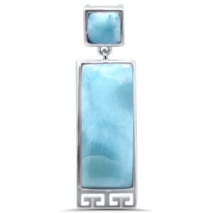 Oxford Diamond Co Square & Rectangle Natural Larimar Greek Design .925 Sterling Silver Pendant