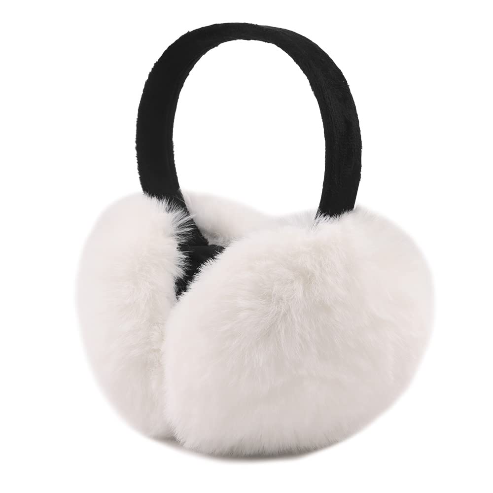 Peecabe Winter Women Earmuffs Faux Fur Girls Ear muffs Warm Unisex Kids Ear Covers Foldable Outdoor Boys Ear Warmers for Women (White)