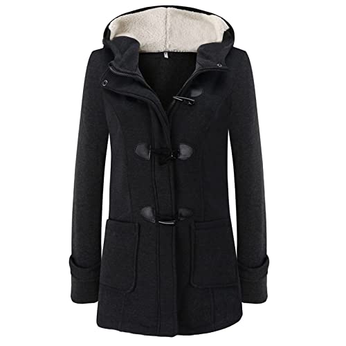 Winter Coats for Women Plus Size Warm Sherpa Fuzzy Fleece Lined Jacket Ladies 2022 Trendy Casual Cozy Button Thicken Heated Hoodies Tunic Teddy Hooded Cardigan Pea Coats Pullover(1-Black,Medium)