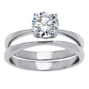 palmbeach stainless steel round cubic zirconia solitaire bridal ring set sizes 6-10 size 9