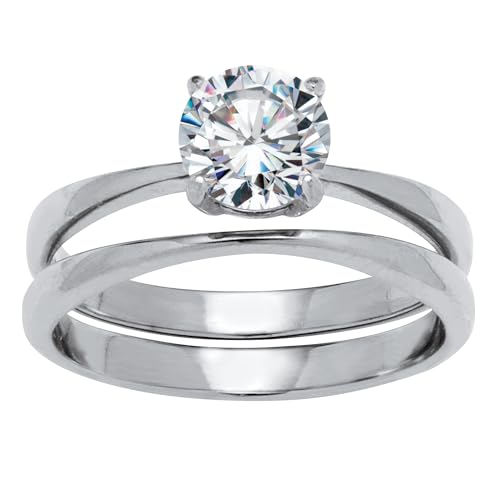 PalmBeach Stainless Steel Round Cubic Zirconia Solitaire Bridal Ring Set Sizes 6-10 Size 9