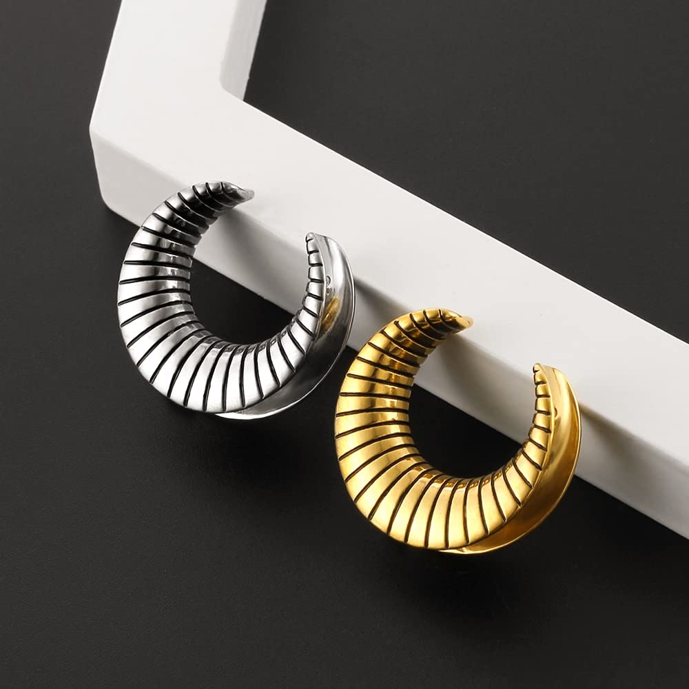 LADEMAYH 2Pcs 00 Gauges for Women, Stripe Design Silver 00g Plugs Gauges for Ears, 00g Tunnels Earrings Surgical Steel Saddle Gauges Size 00 Gauge Earrings