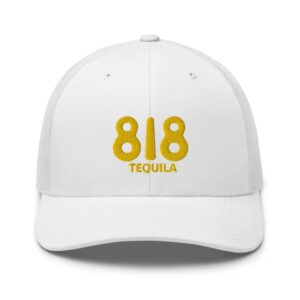 RIVEMUG 818 Tequila Embroidered Trucker Hat Curved Bill Mid Crown Adjustable Mesh Snapback Cap White