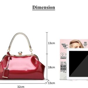 RTGGSEL Diamond Crystal Glossy Patent Leather Top Handle Tote Handbag for Women Bag Evening Wedding Shoulder Bag Satchel Purse (Black)