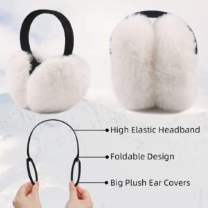 Peecabe Winter Women Earmuffs Faux Fur Girls Ear muffs Warm Unisex Kids Ear Covers Foldable Outdoor Boys Ear Warmers for Women (White)