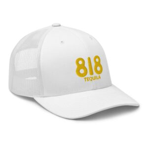 RIVEMUG 818 Tequila Embroidered Trucker Hat Curved Bill Mid Crown Adjustable Mesh Snapback Cap White