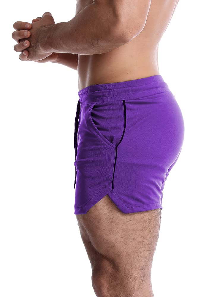 Men's 5 Inch Inseam Workout Shorts Athletic Gym Shorts Bodybuilding Short Shorts Casual Running Shorts Purple US M