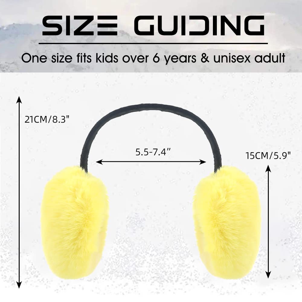 Peecabe Winter Women Earmuffs Faux Fur Girls Ear muffs Warm Unisex Kids Ear Covers Foldable Outdoor Boys Ear Warmers for Women (Yellow)