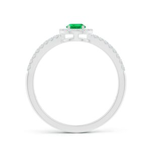 Angara Natural 0.35 Ct Emerald and 0.25 Ct Diamond Halo Ring for Women in 14K White Gold (Grade-AAA | Size-6x4mm) | May Birthstone, Birthday, Engagement, Anniversary Jewelry Gift For Women