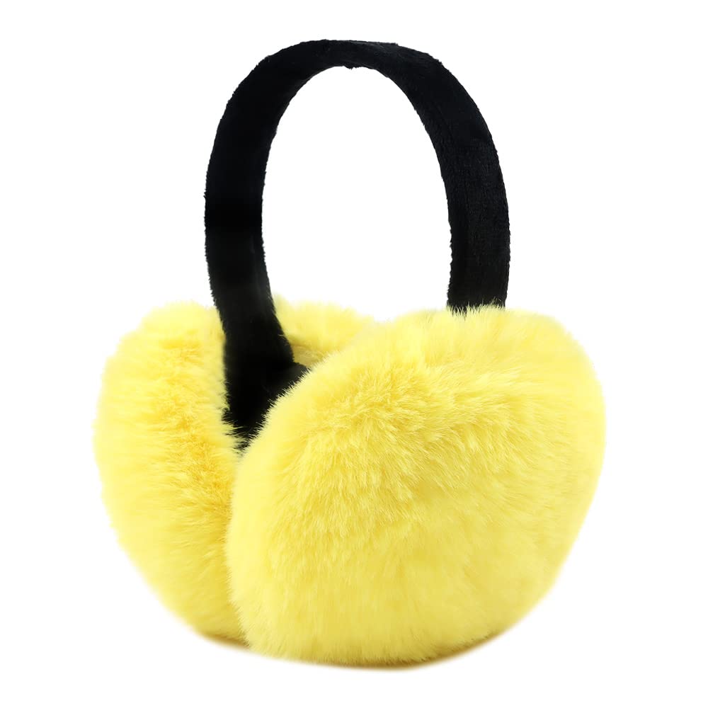 Peecabe Winter Women Earmuffs Faux Fur Girls Ear muffs Warm Unisex Kids Ear Covers Foldable Outdoor Boys Ear Warmers for Women (Yellow)