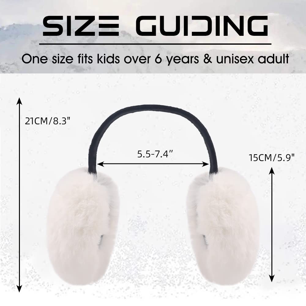 Peecabe Winter Women Earmuffs Faux Fur Girls Ear muffs Warm Unisex Kids Ear Covers Foldable Outdoor Boys Ear Warmers for Women (White)