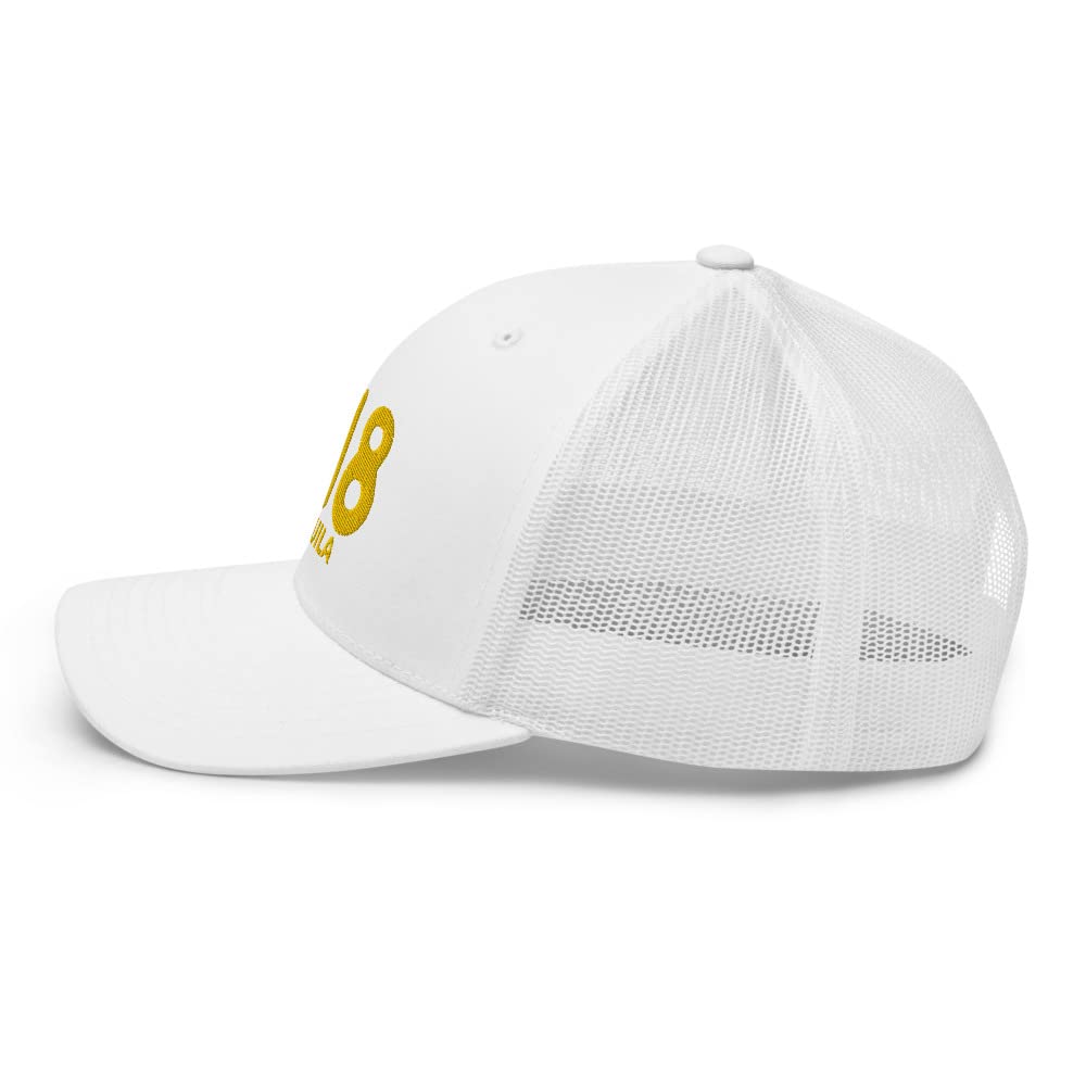 RIVEMUG 818 Tequila Embroidered Trucker Hat Curved Bill Mid Crown Adjustable Mesh Snapback Cap White