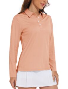 kefitevd athletic shirts women golf polo shirts long sleeve collared shirt upf 50+ quick dry sun shirt outdoor performance rashguard for women apricot