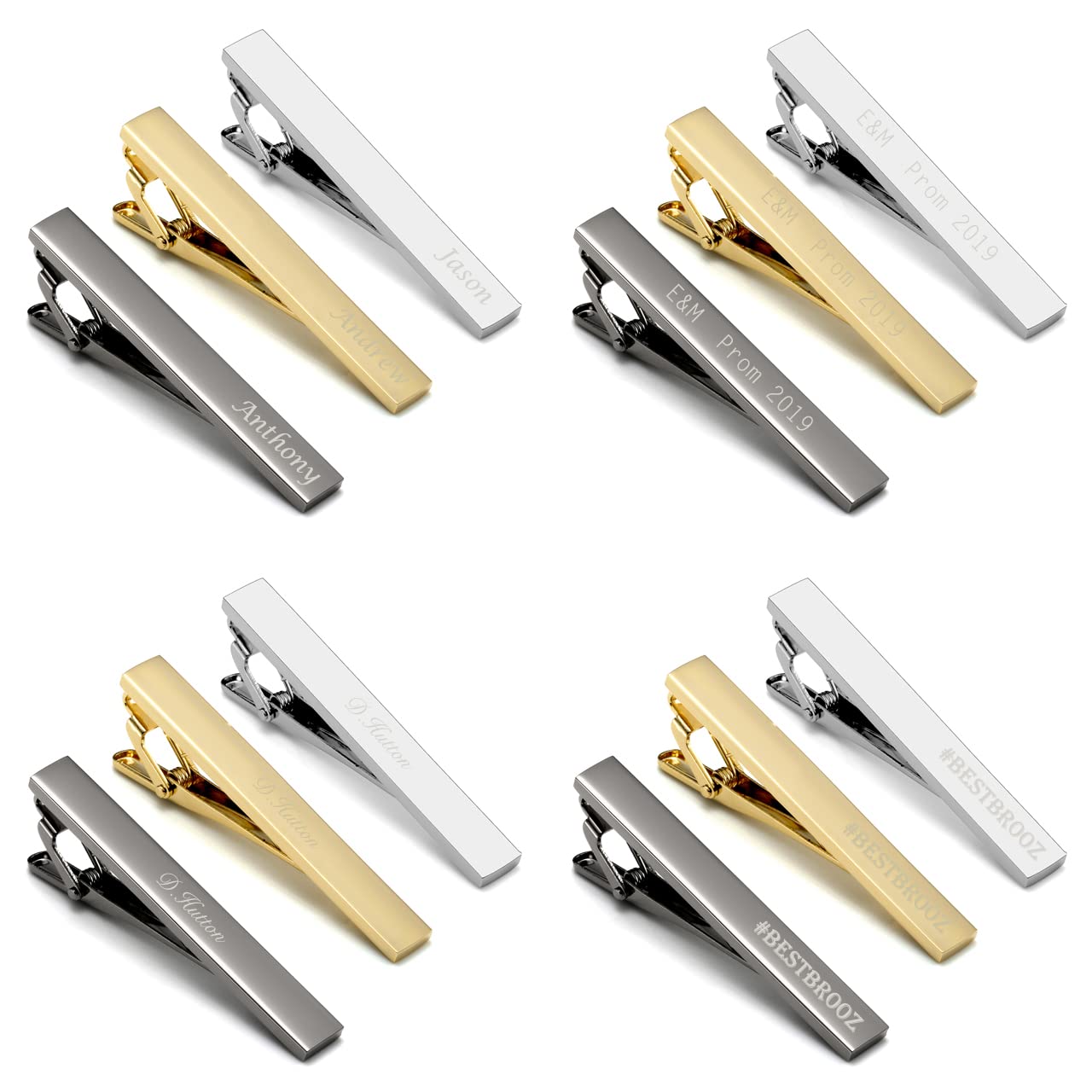 3pcs Free Engraved Tie Clips Set Tie Bar for Regular Ties Stainless Steel Personalized Tie Pins Suit Accessories For Men Wedding Birthday Gift