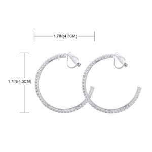 YOQUCOL 4.3CM(1.7in) Silver Clip On Hoop Earrings Cubic Zirconia Non Pierced Ears Hoops for Women