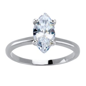 PalmBeach Jewelry 18k Gold-Plated or Silvertone Marquise Cut Cubic Zirconia Solitaire Engagement Ring, 2 TCW CZ Size 8