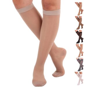 made in usa - sheer compression socks for women 15-20 mmhg - support hose knee high stockings - nude, 5x-large