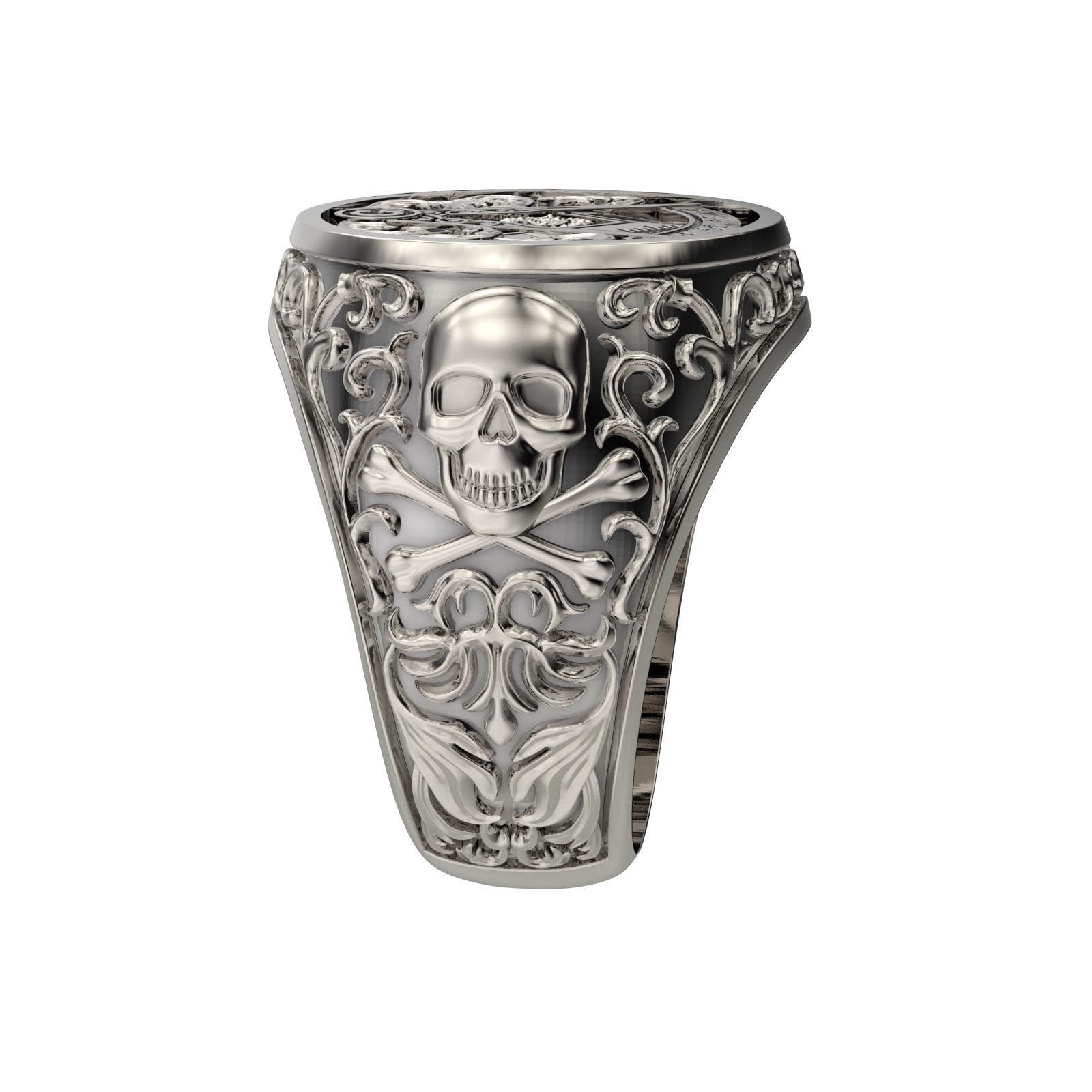 Skull Viking Freemason Masonic Band Ring Compass Hip Hop Vintage Statement Masonic Punk Biker Gift Gothic Flying Double Eagle Jewelry Ring 14k White Gold Finish 925 Sterling Silver