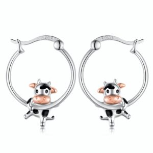 cow earrings for women 925 sterling silver cow hoop earrings cute animal cow jewelry for women cow gifts