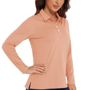 KEFITEVD Athletic Shirts Women Golf Polo Shirts Long Sleeve Collared Shirt UPF 50+ Quick Dry Sun Shirt Outdoor Performance Rashguard for Women Apricot