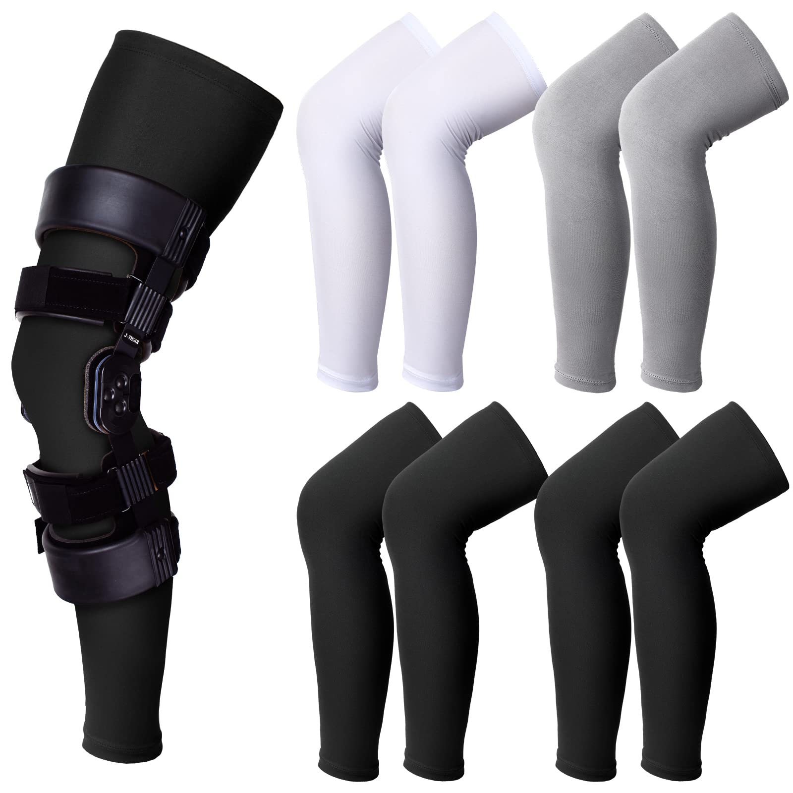 Sosation 8 Pcs Knee Brace Undersleeve Knee Sleeve for Under Brace Closed Patella Knee Compression Sleeve Breathable Leg Sleeves for Men Women Thigh Shin Knee Support for Sports Protector (Large)